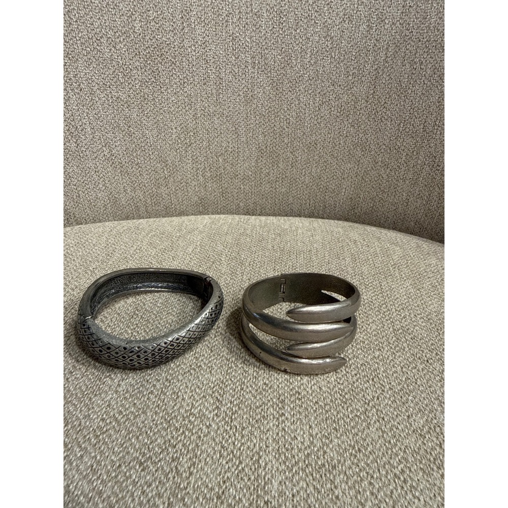 Vintage Lia Sophia Bangle Bracelet Set Silver Tone Textured Wrap Cuff Lot of 2